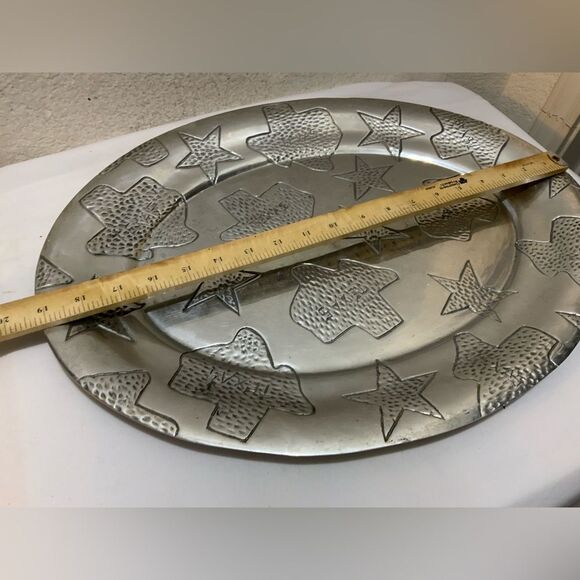 Texas  map embossed pewter large siver plate tray - Picture 4 of 6